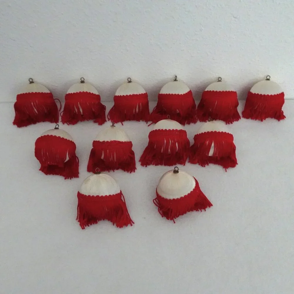 Vintage 12 Satin Ball Ornaments with Fringe Handmade Christmas Holiday Festive